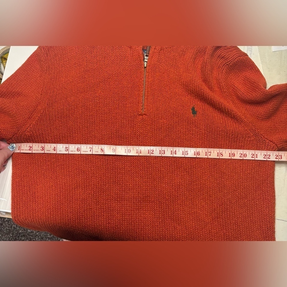 Polo Ralph Lauren 1/4 Zip Orange 100% Cotton Pullover Sweater Men Size Large - Picture 4 of 7